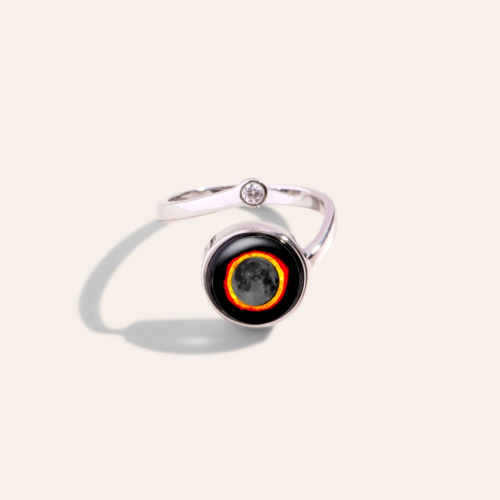 Moon Glow Cosmic Spiral Ring In Rhodium - Solar Eclipse